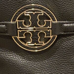 Tory Burch Black Leather Shoulder Bag/Tote with Gold Emblem / Details - NEW